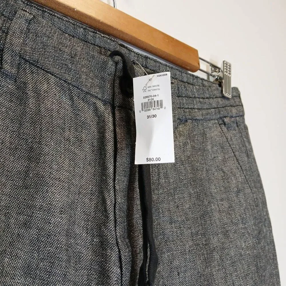 Banana republic womens 30/30 linen cotton pants gray draw string casual